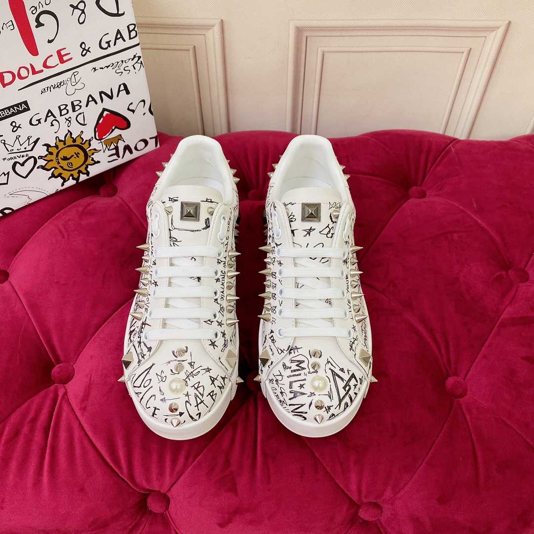 Dolce & Gabbana Calfskin Nappa Portofino Sneakers With Studs - DopestKickz