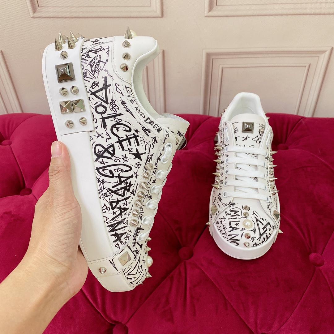 Dolce & Gabbana Calfskin Nappa Portofino Sneakers With Studs - DopestKickz