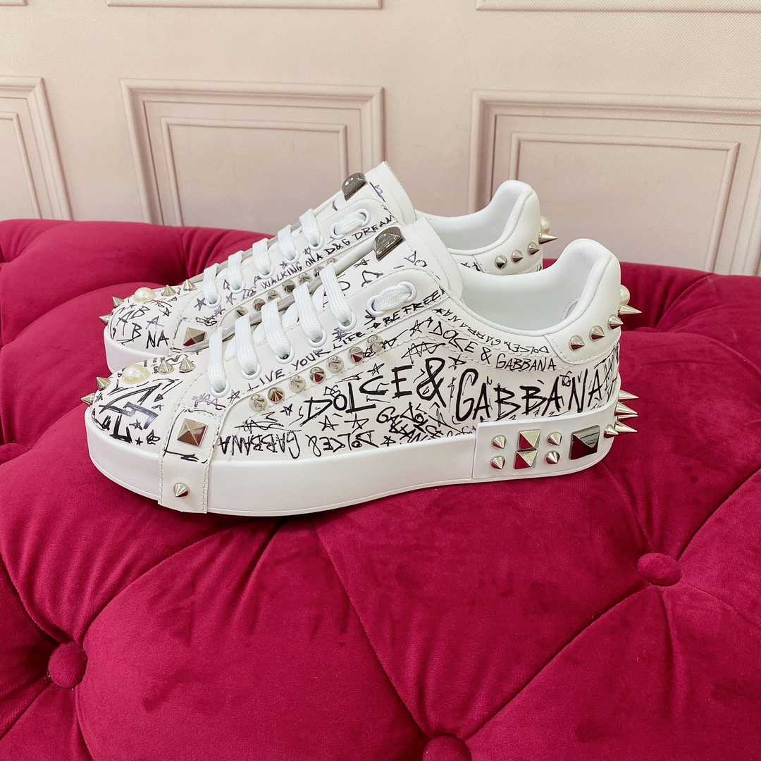 Dolce & Gabbana Calfskin Nappa Portofino Sneakers With Studs - DopestKickz