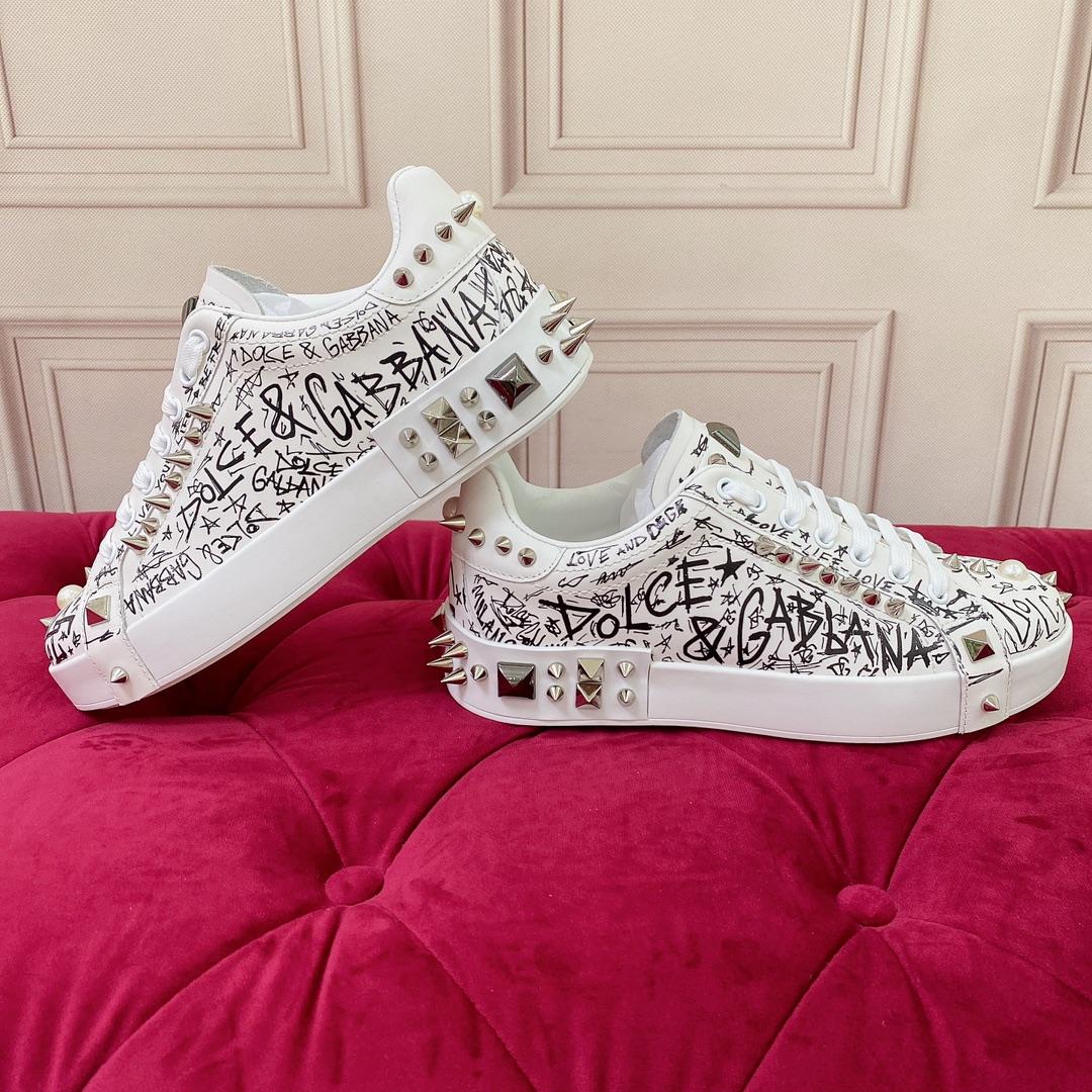 Dolce & Gabbana Calfskin Nappa Portofino Sneakers With Studs - DopestKickz