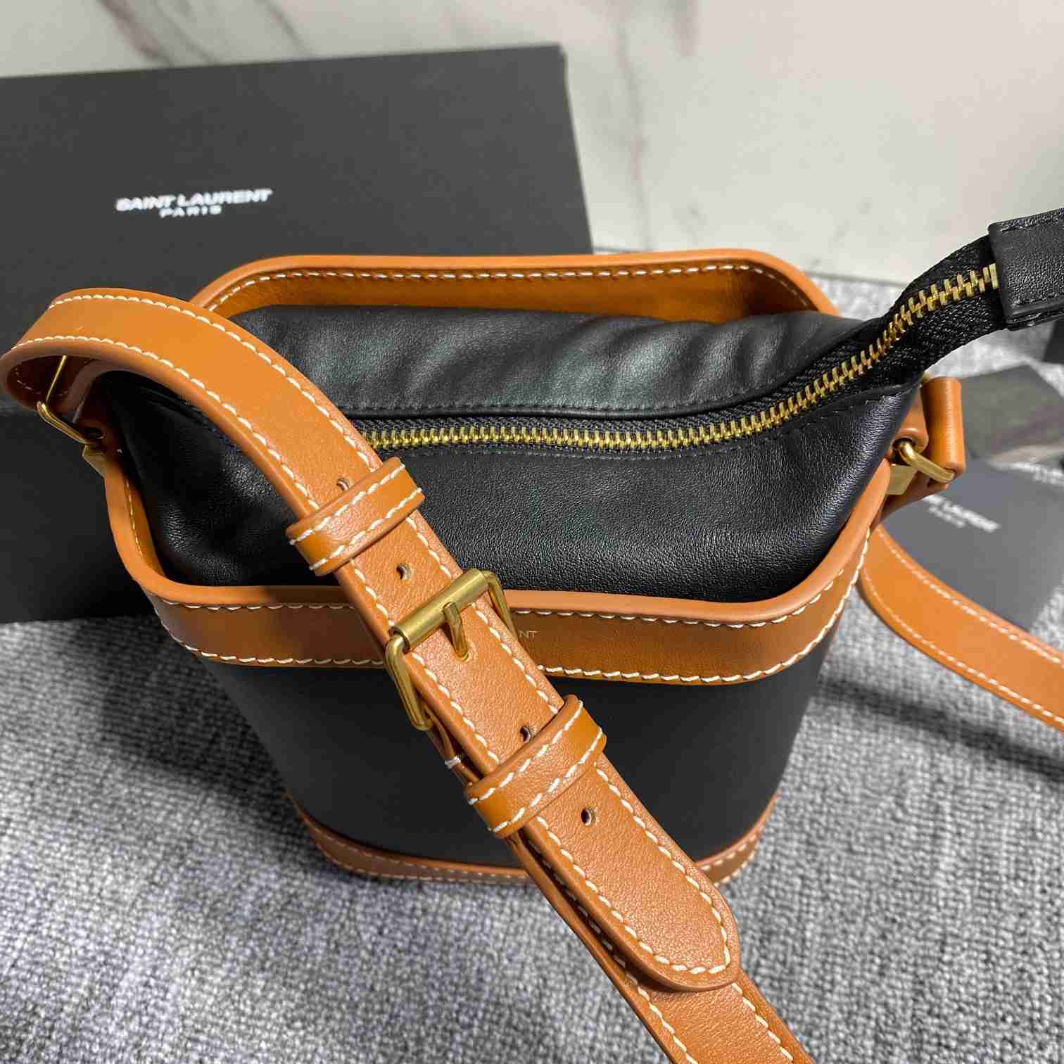 Saint Laurent Aphile Bucket Crossbody Pouch In Smooth Leather - DopestKickz