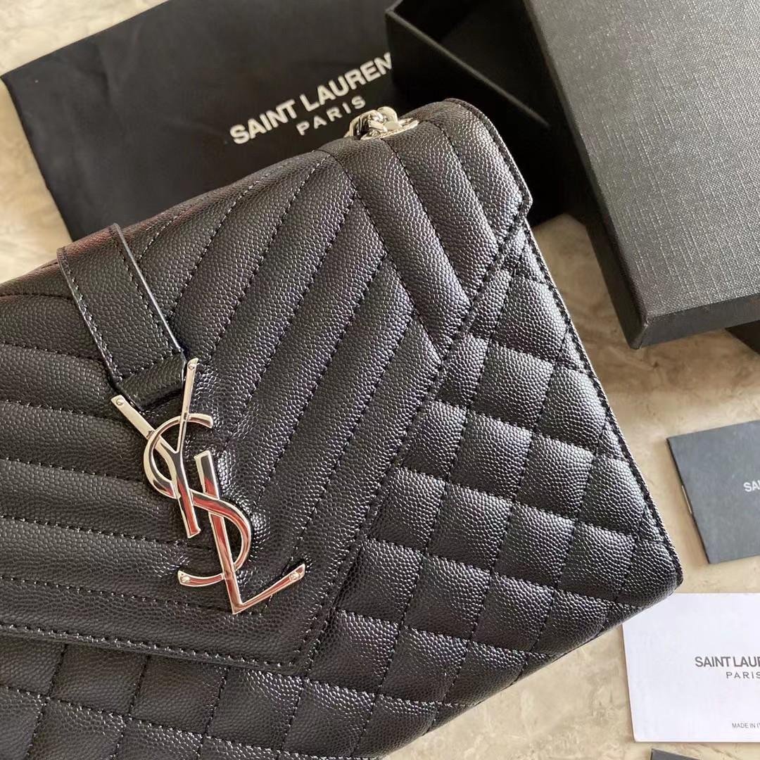 Saint Laurent Envelope Medium Chain Bag In Mix Matelasse Grain De Poudre Embossed Leather - DopestKickz
