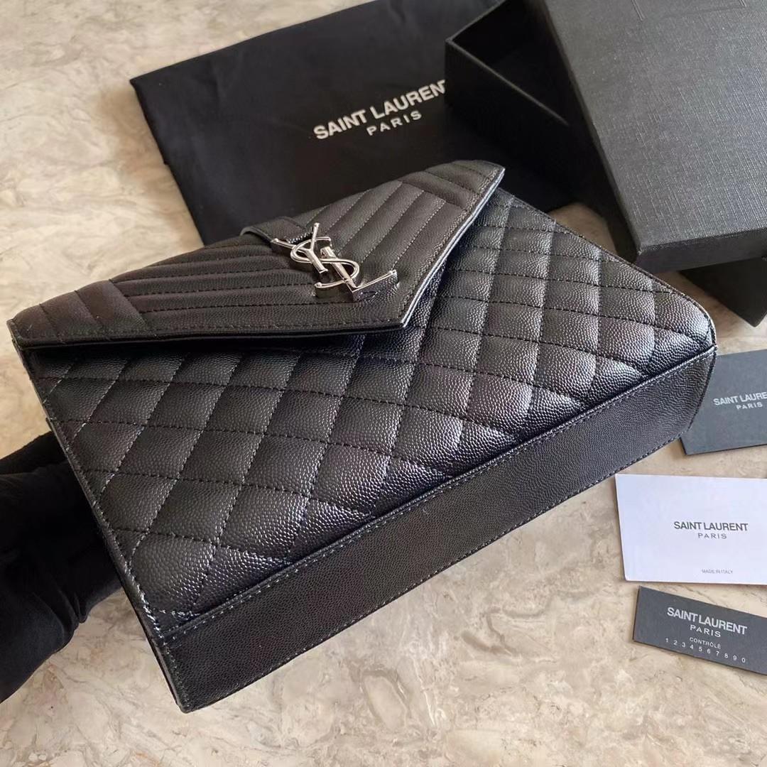 Saint Laurent Envelope Medium Chain Bag In Mix Matelasse Grain De Poudre Embossed Leather - DopestKickz