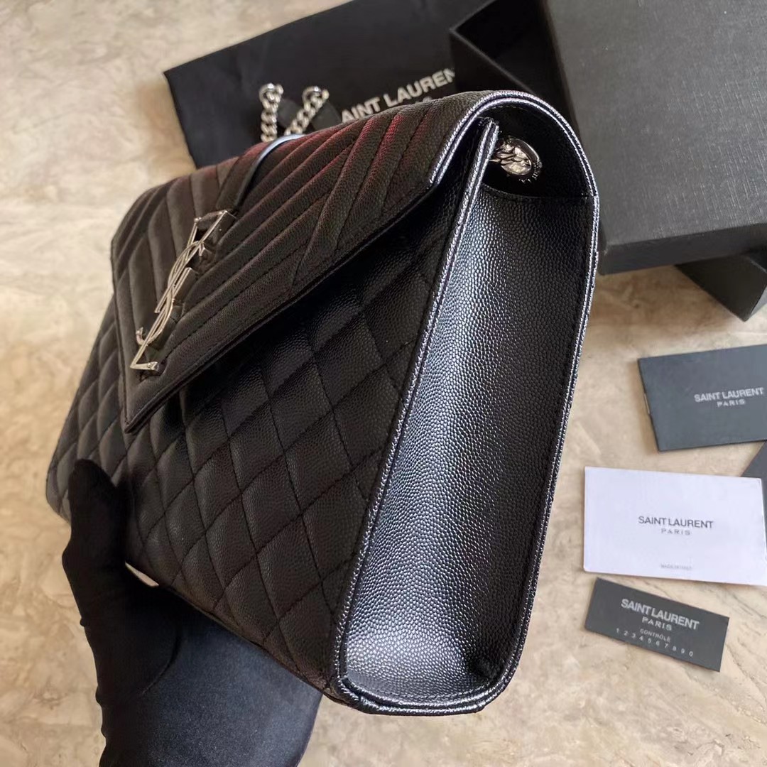 Saint Laurent Envelope Medium Chain Bag In Mix Matelasse Grain De Poudre Embossed Leather - DopestKickz