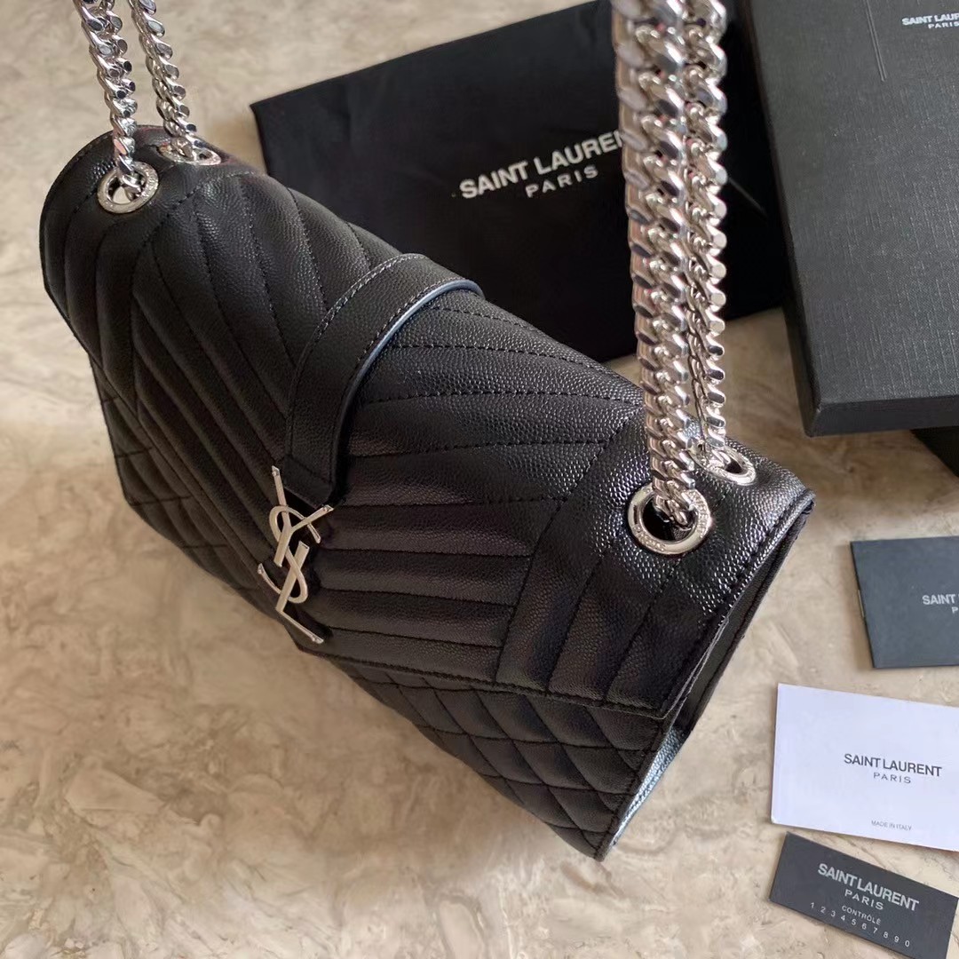 Saint Laurent Envelope Medium Chain Bag In Mix Matelasse Grain De Poudre Embossed Leather - DopestKickz