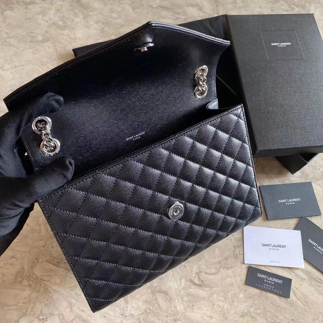 Saint Laurent Envelope Medium Chain Bag In Mix Matelasse Grain De Poudre Embossed Leather - DopestKickz