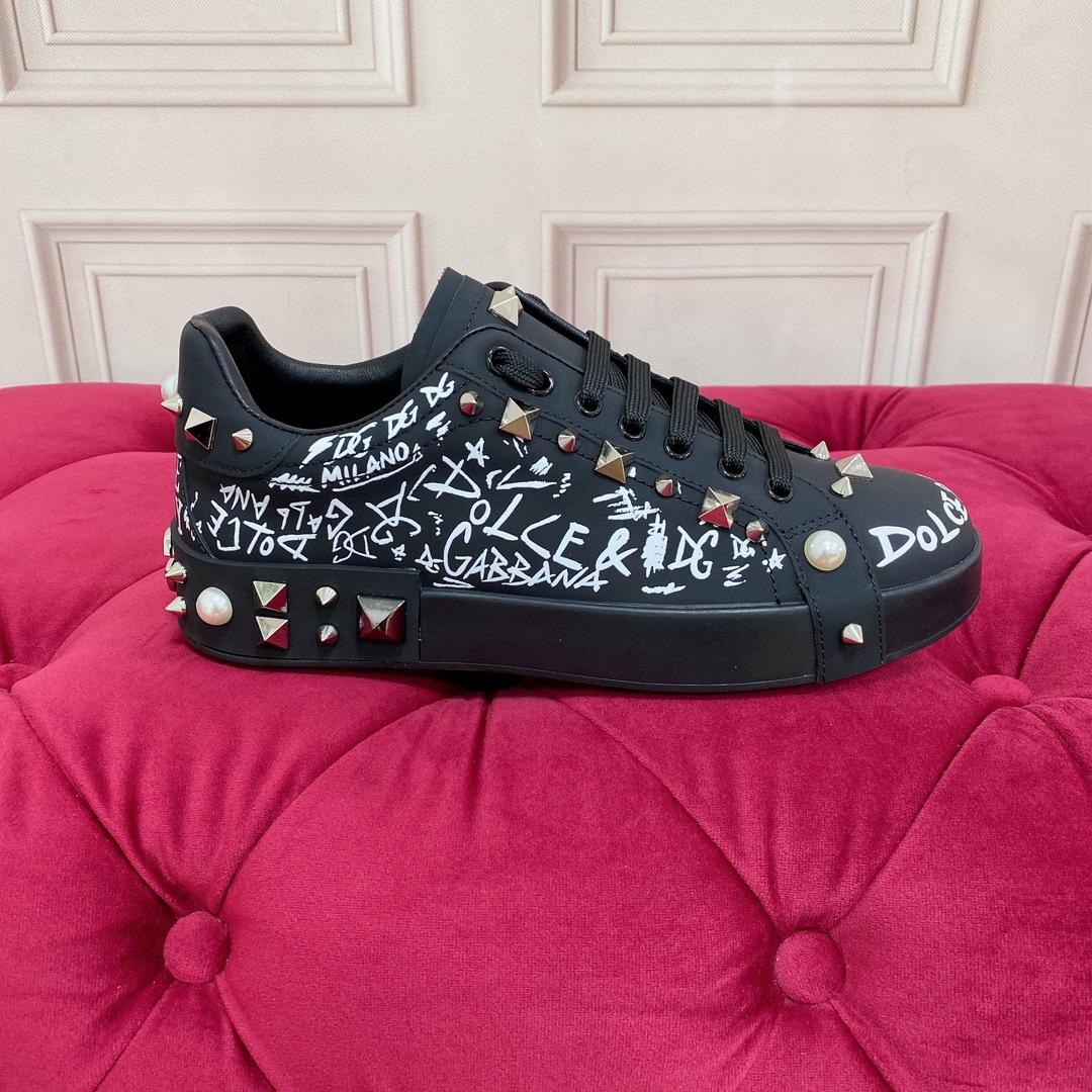 Dolce & Gabbana Calfskin Nappa Portofino Sneakers With Studs - DopestKickz