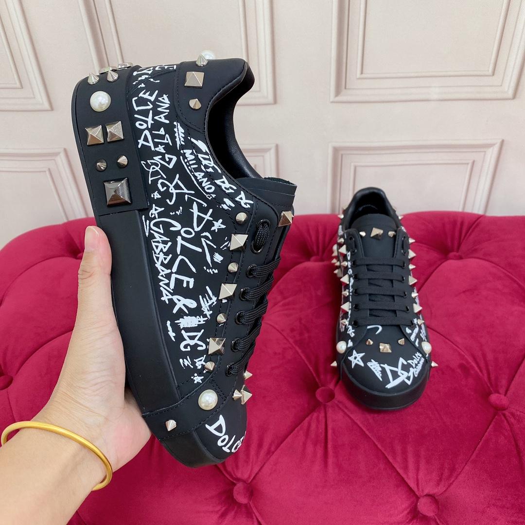 Dolce & Gabbana Calfskin Nappa Portofino Sneakers With Studs - DopestKickz