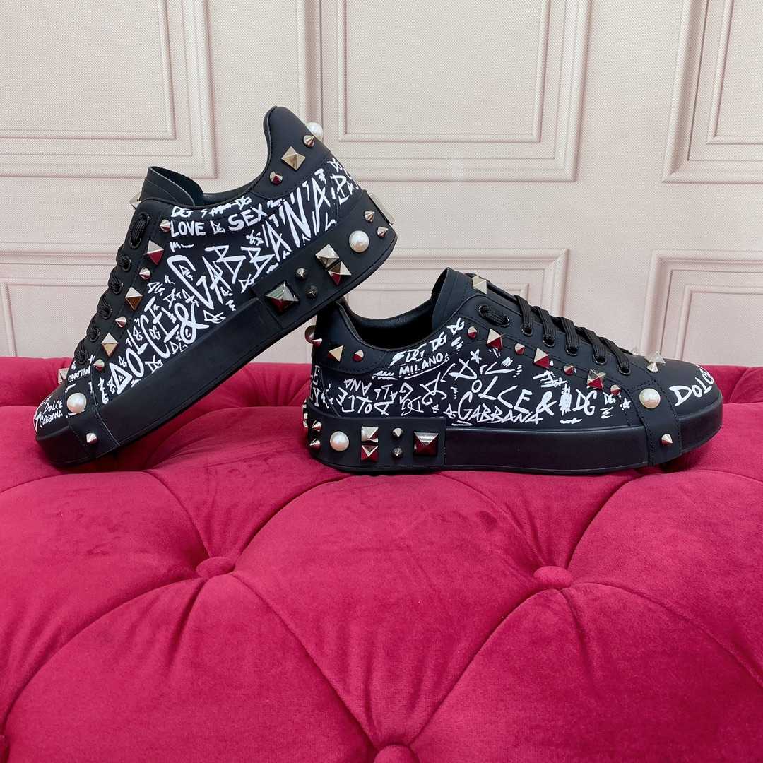 Dolce & Gabbana Calfskin Nappa Portofino Sneakers With Studs - DopestKickz