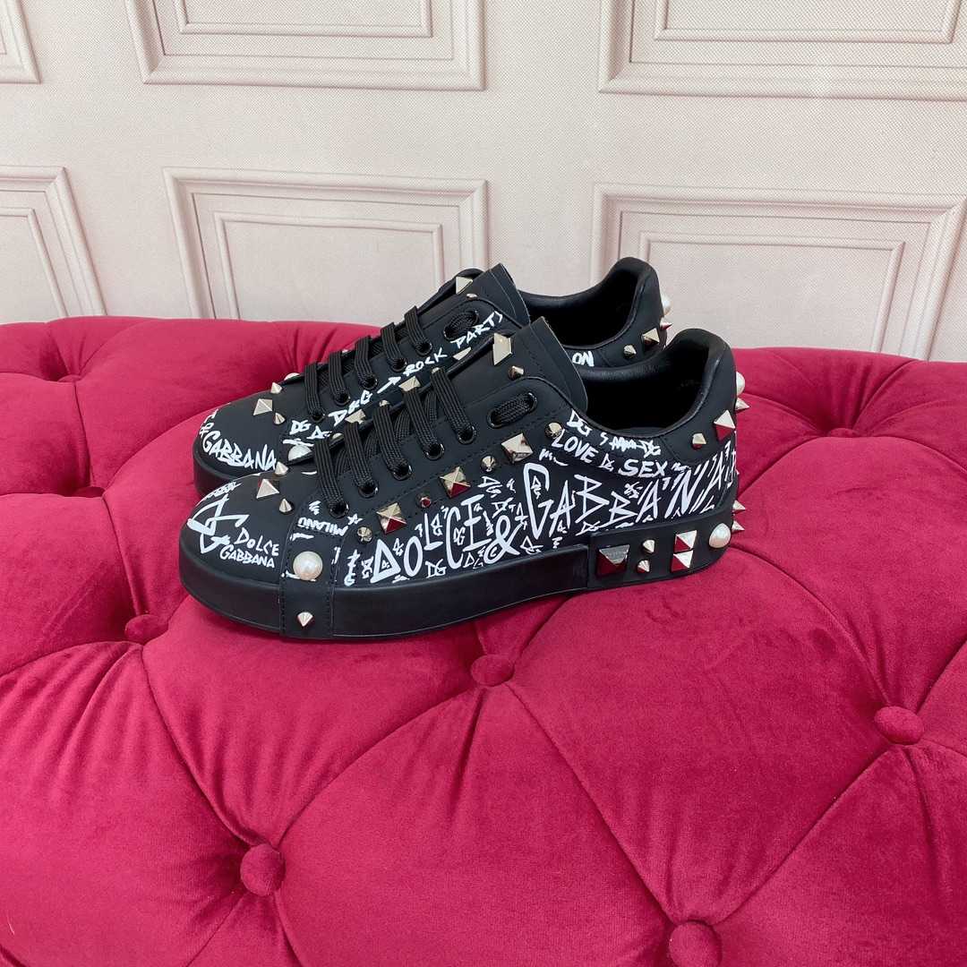 Dolce & Gabbana Calfskin Nappa Portofino Sneakers With Studs - DopestKickz