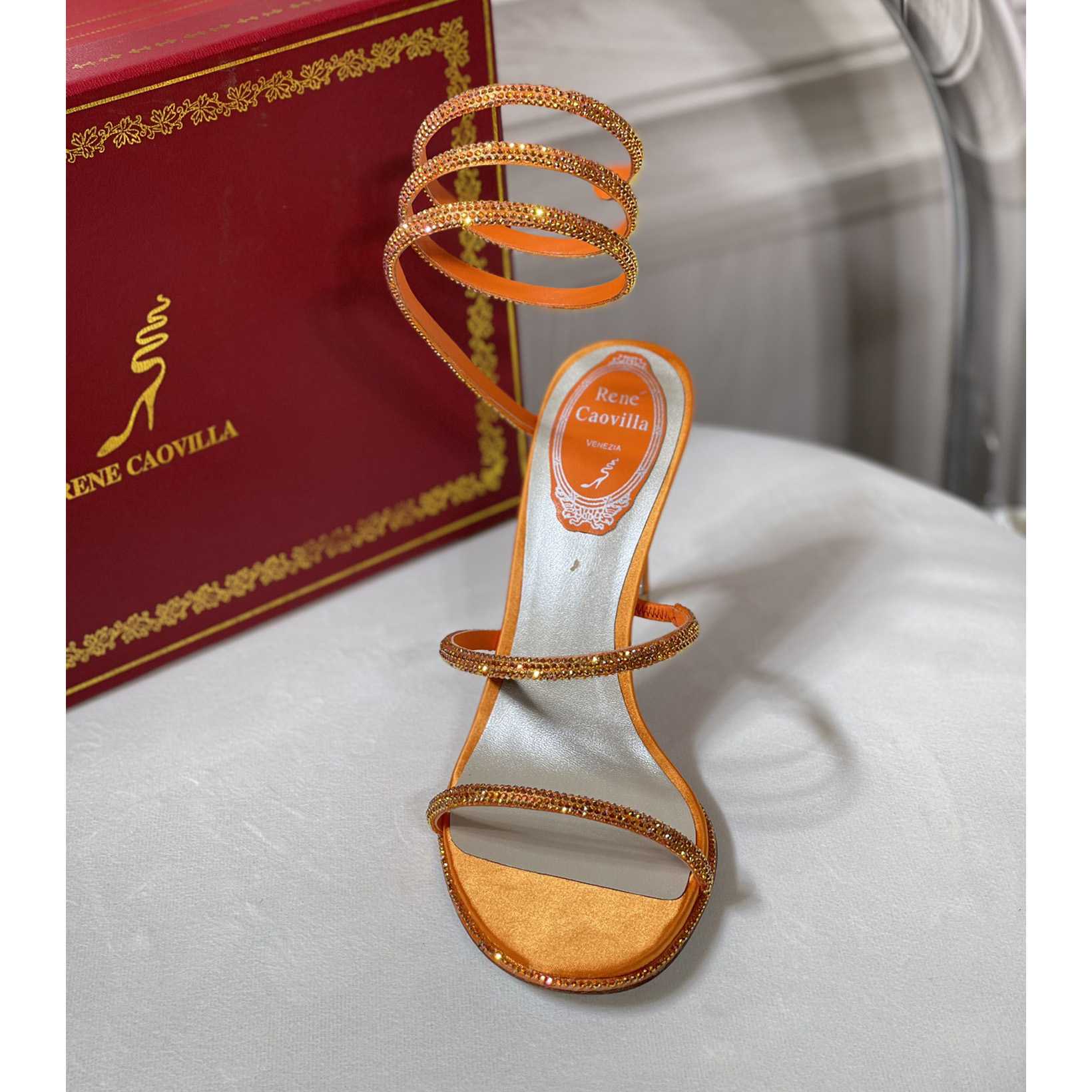 Rene Caovilla Cleo Crystal Orange Sandal - DopestKickz