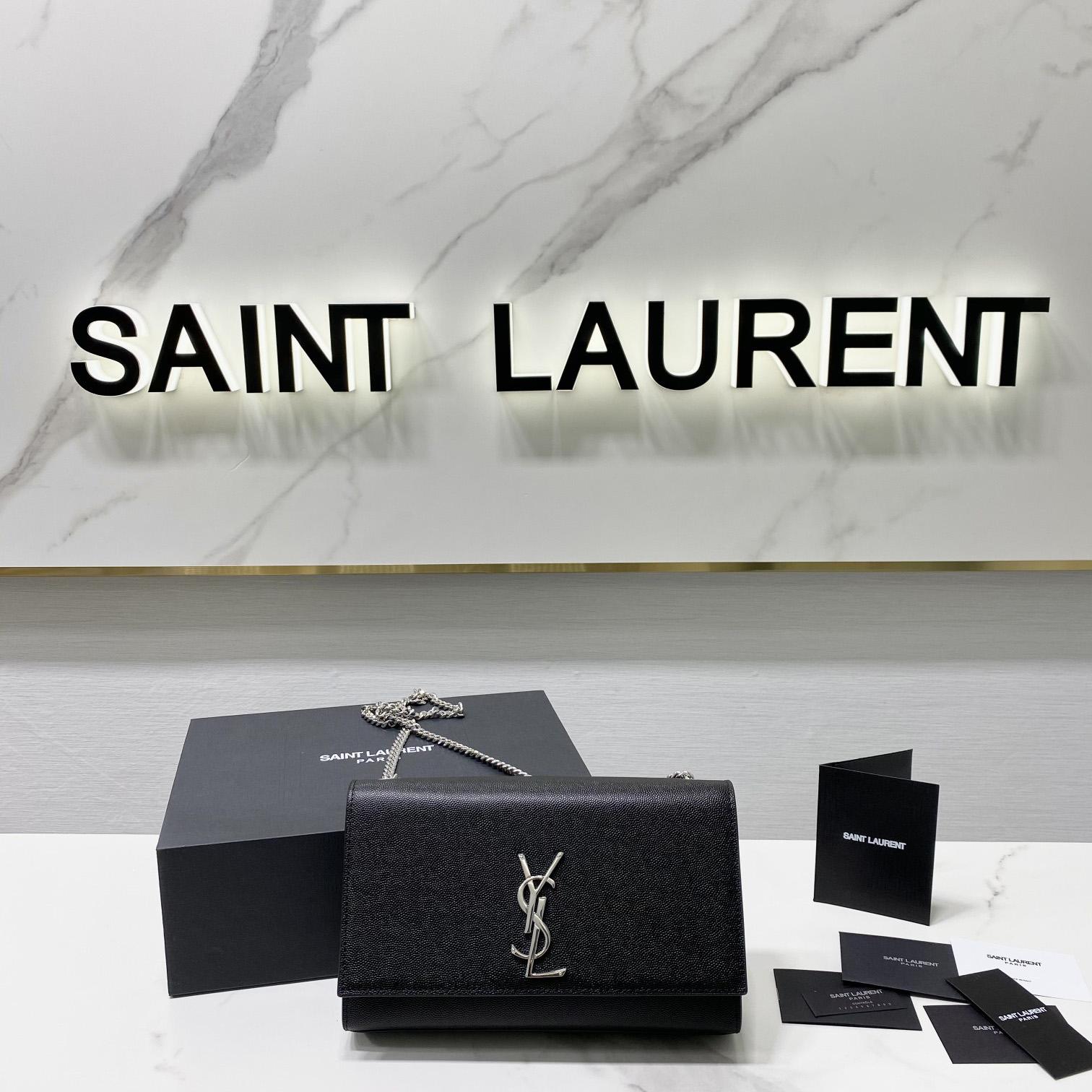 Saint Laurent Kate Medium Chain Bag In Grain De Poudre Embossed Leather - DopestKickz