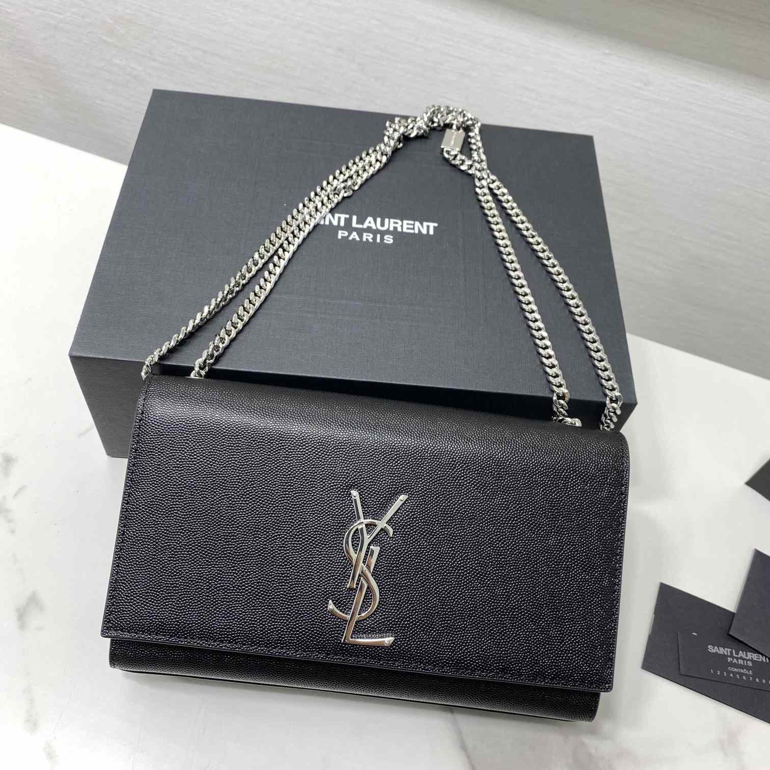 Saint Laurent Kate Medium Chain Bag In Grain De Poudre Embossed Leather - DopestKickz