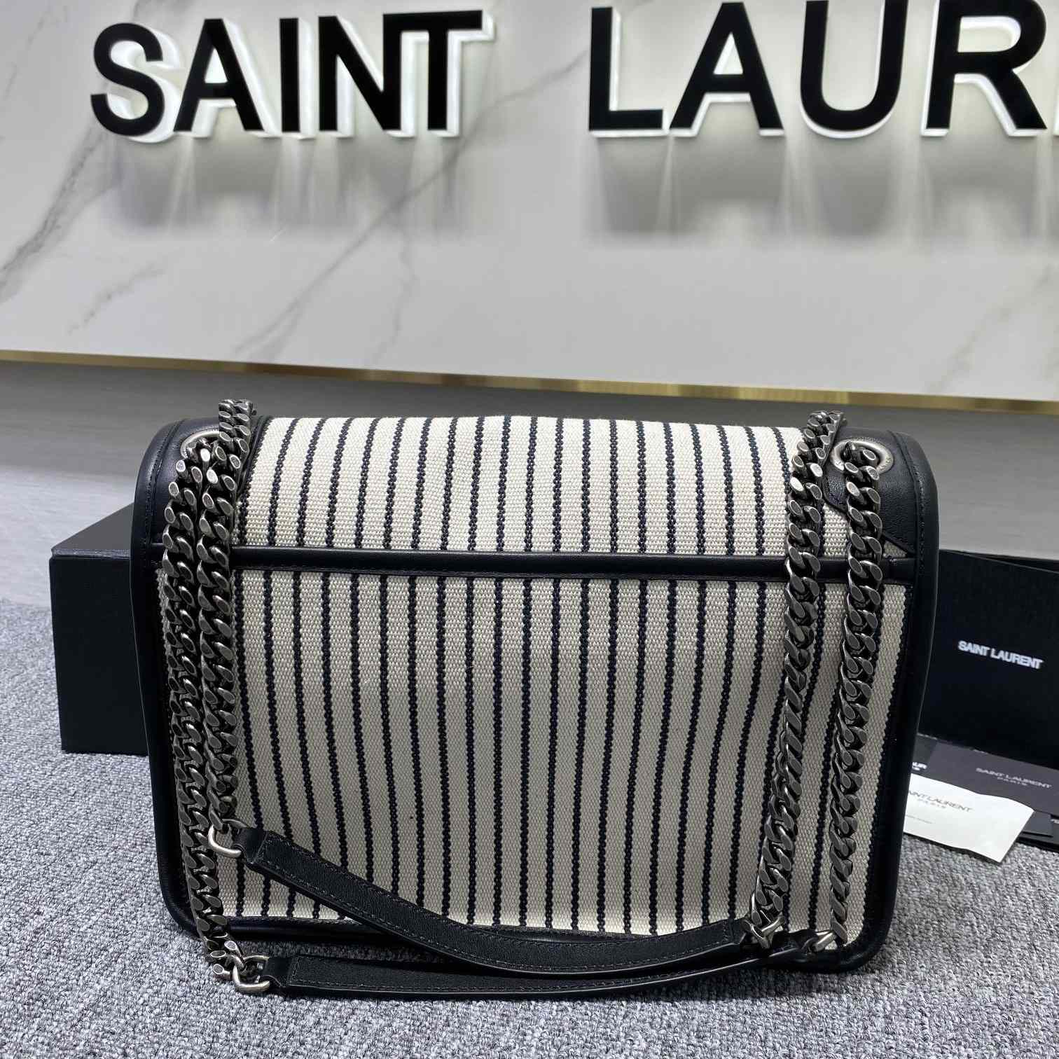 Saint Laurent Women's Niki Medium Striped Canvas Shoulder Bag (28cm) - DopestKickz