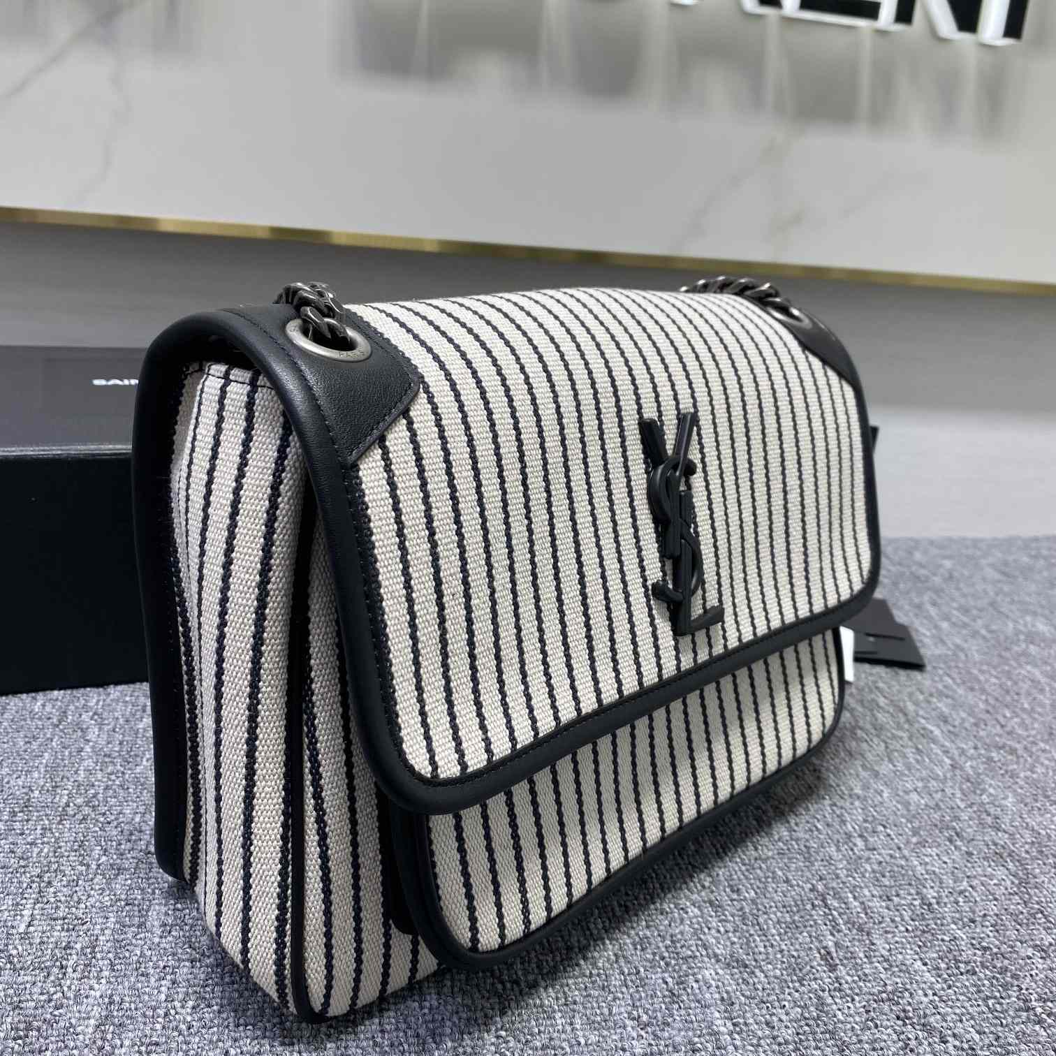 Saint Laurent Women's Niki Medium Striped Canvas Shoulder Bag (28cm) - DopestKickz