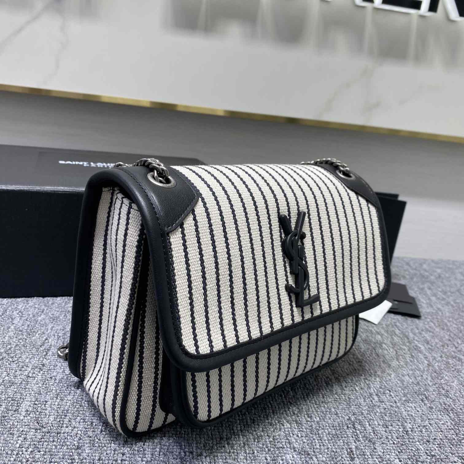 Saint Laurent Women's Niki Small Striped Canvas Shoulder Bag (22cm) - DopestKickz