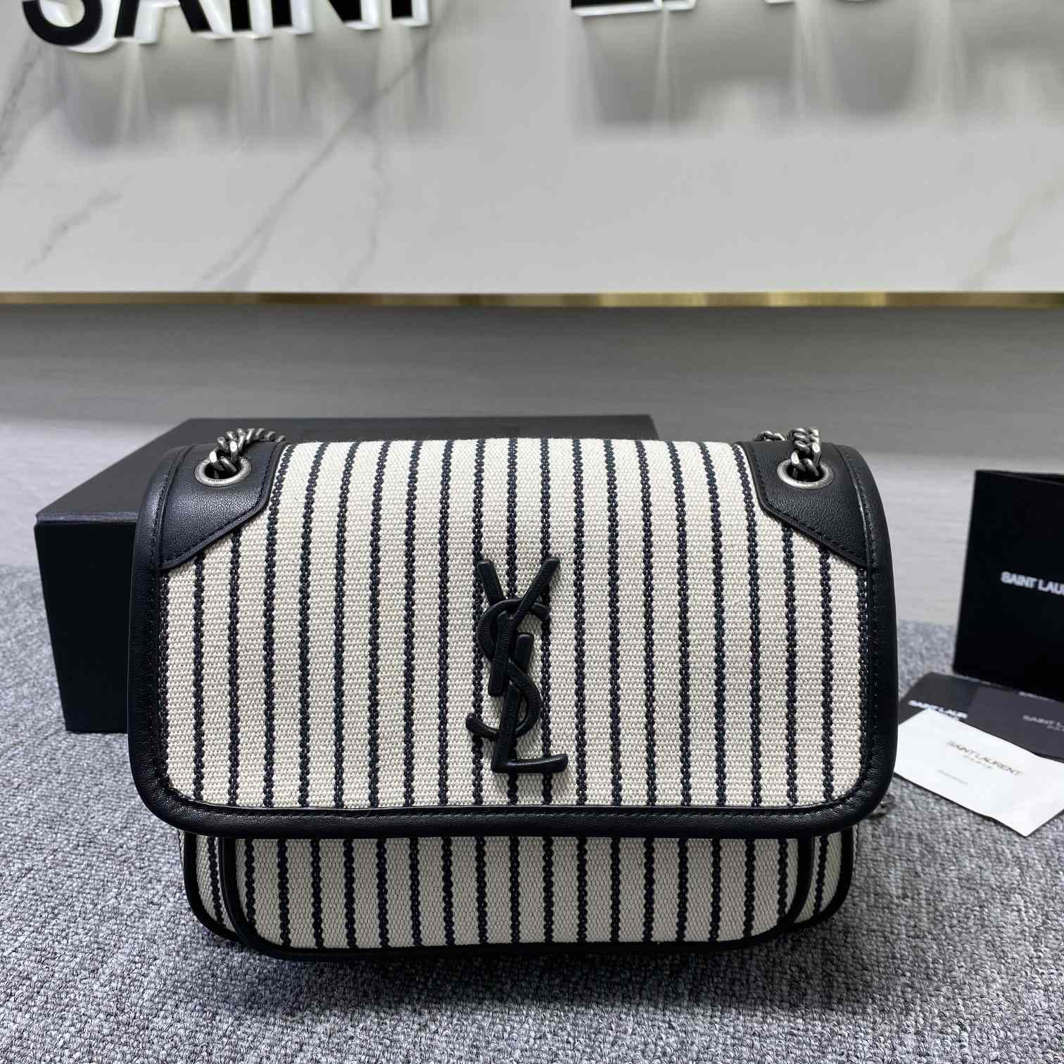 Saint Laurent Women's Niki Small Striped Canvas Shoulder Bag (22cm) - DopestKickz