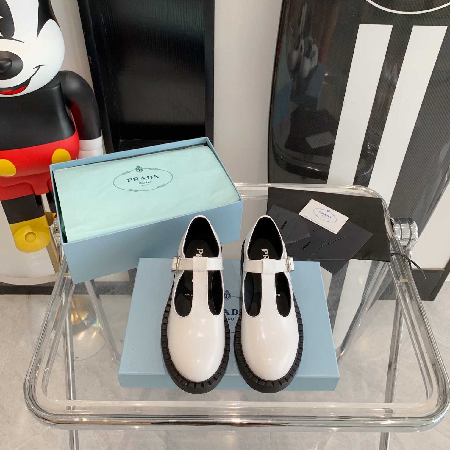 Prada Brushed-Leather Mary Jane T-strap Shoes - DopestKickz