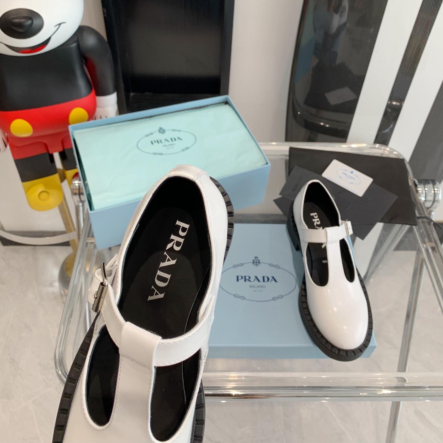 Prada Brushed-Leather Mary Jane T-strap Shoes - DopestKickz