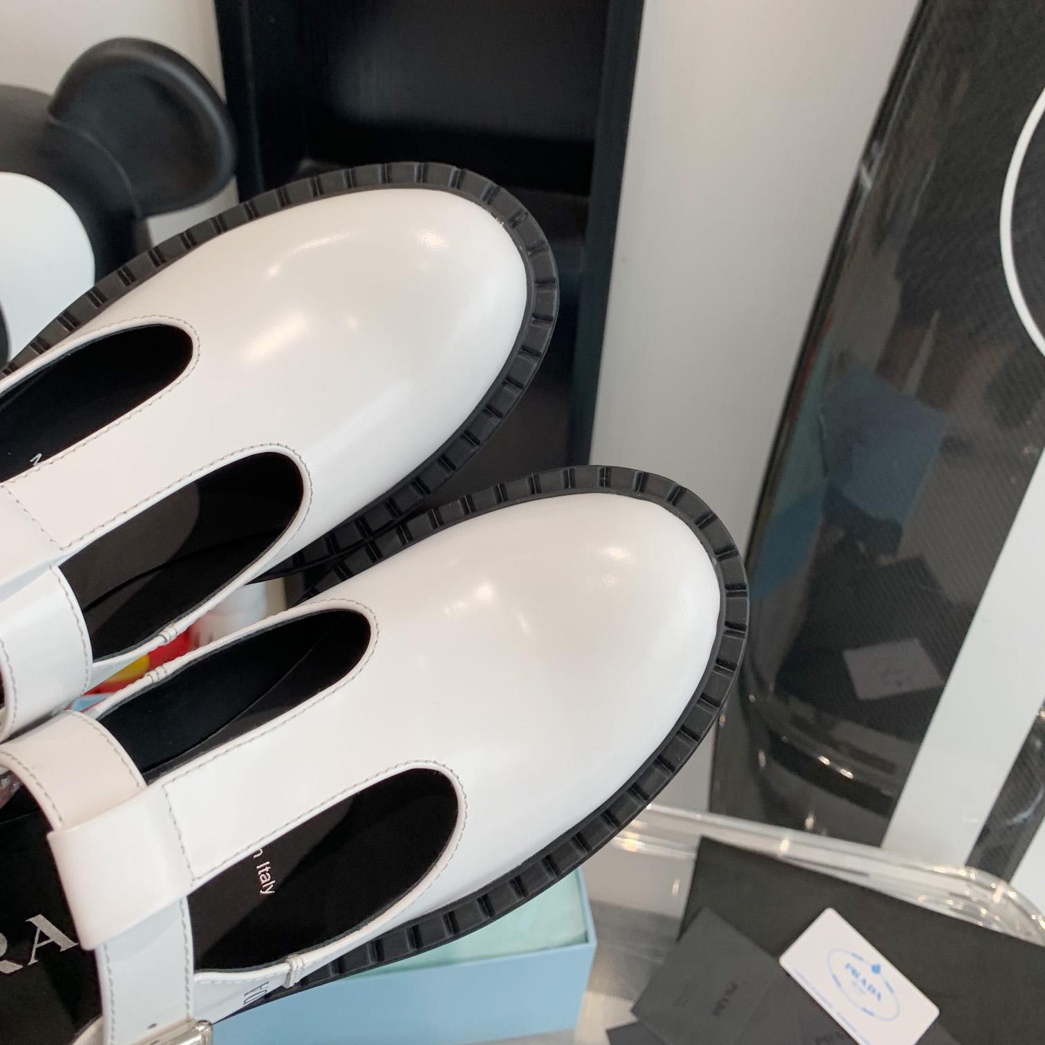 Prada Brushed-Leather Mary Jane T-strap Shoes - DopestKickz