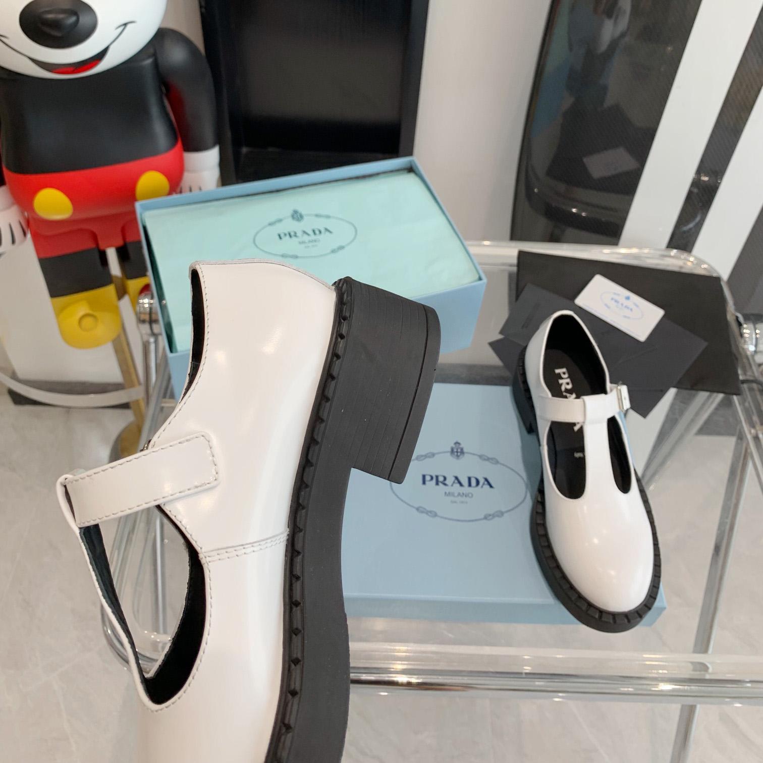 Prada Brushed-Leather Mary Jane T-strap Shoes - DopestKickz