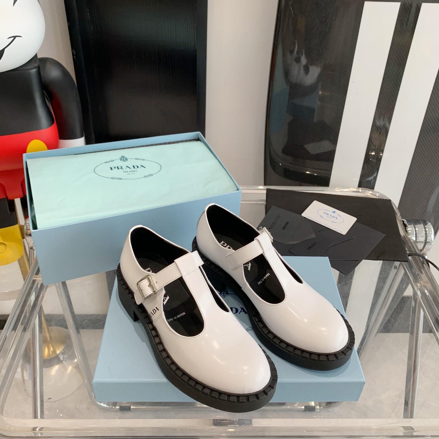 Prada Brushed-Leather Mary Jane T-strap Shoes - DopestKickz