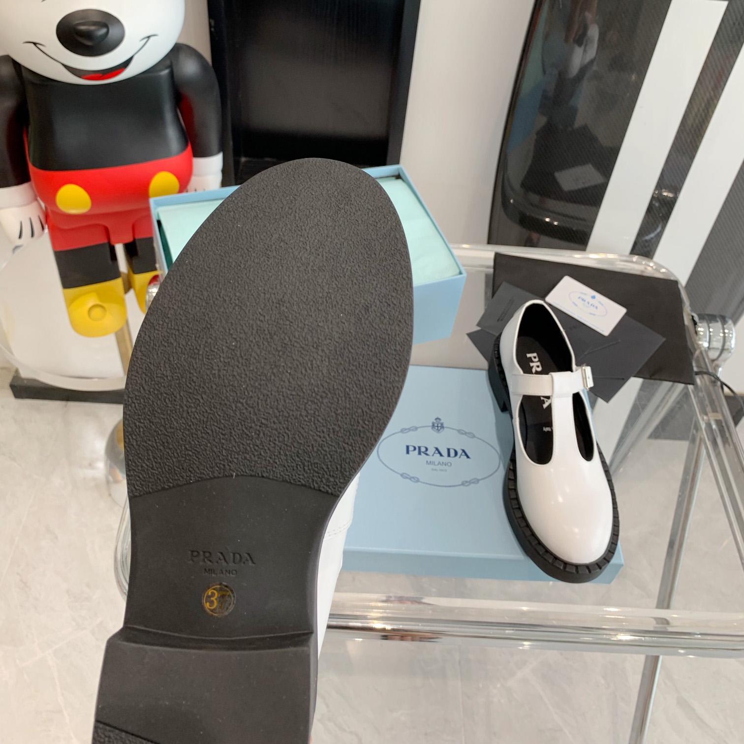 Prada Brushed-Leather Mary Jane T-strap Shoes - DopestKickz