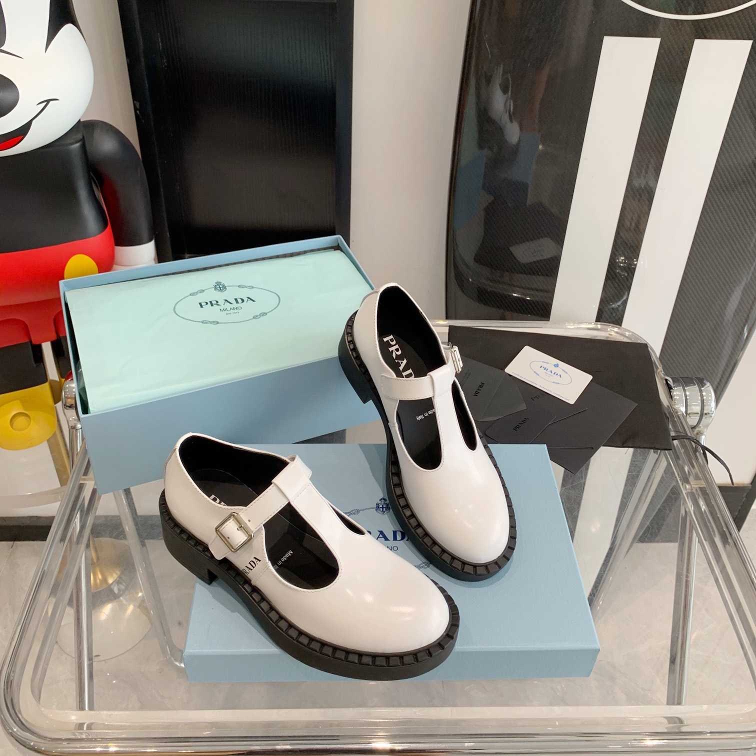 Prada Brushed-Leather Mary Jane T-strap Shoes - DopestKickz