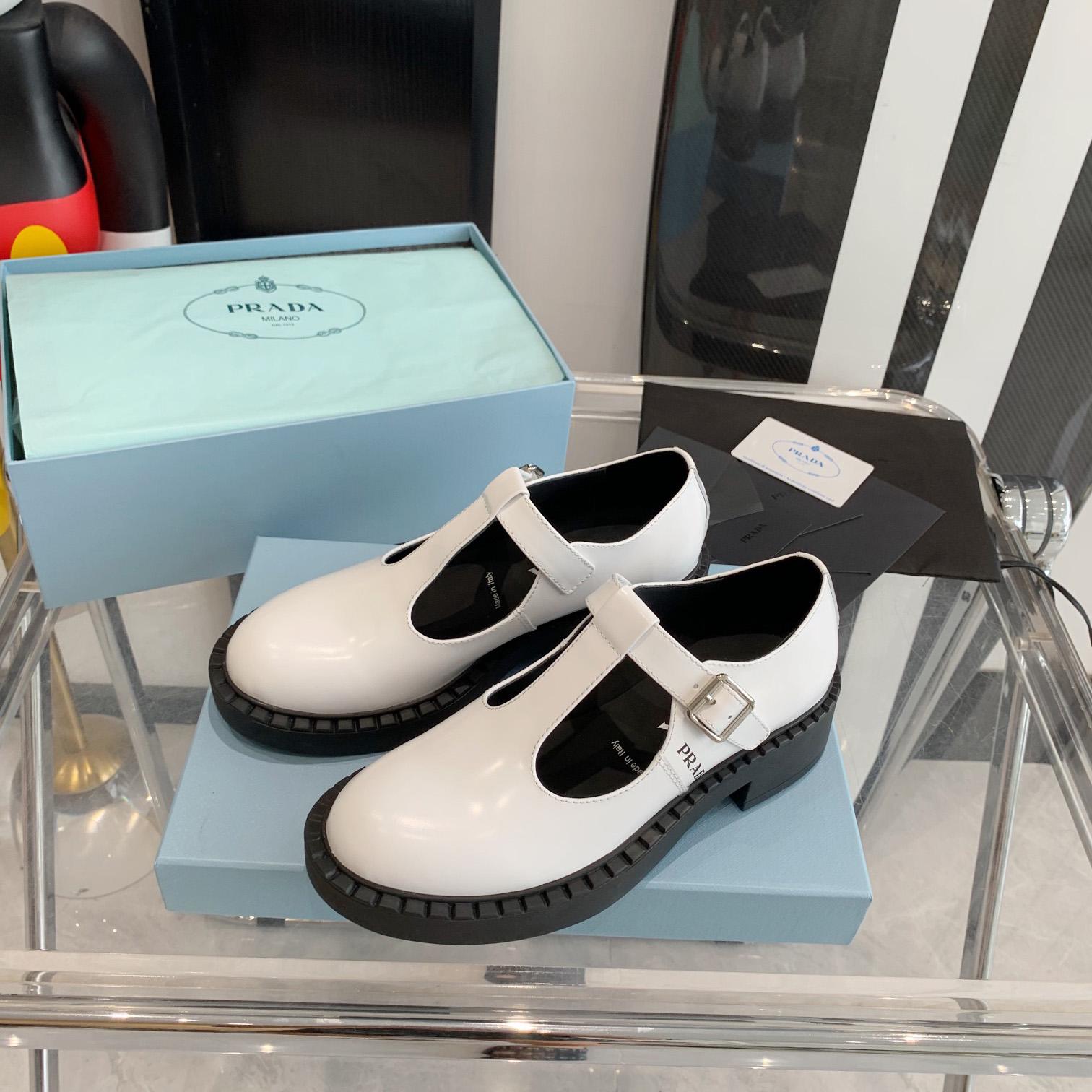 Prada Brushed-Leather Mary Jane T-strap Shoes - DopestKickz