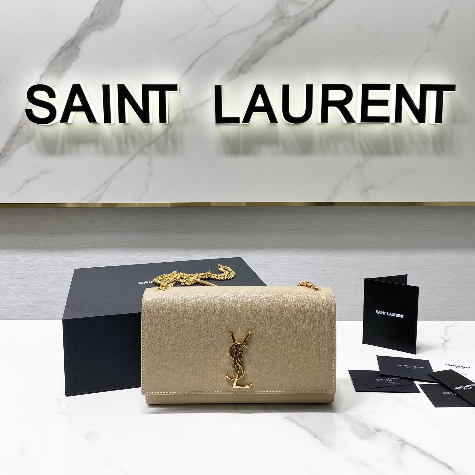 Saint Laurent Kate Medium Chain Bag In Grain De Poudre Embossed Leather - DopestKickz