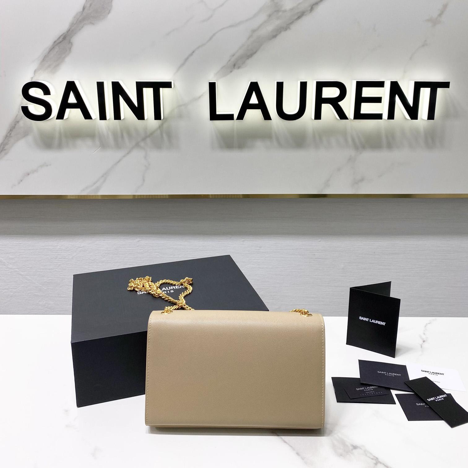 Saint Laurent Kate Medium Chain Bag In Grain De Poudre Embossed Leather - DopestKickz