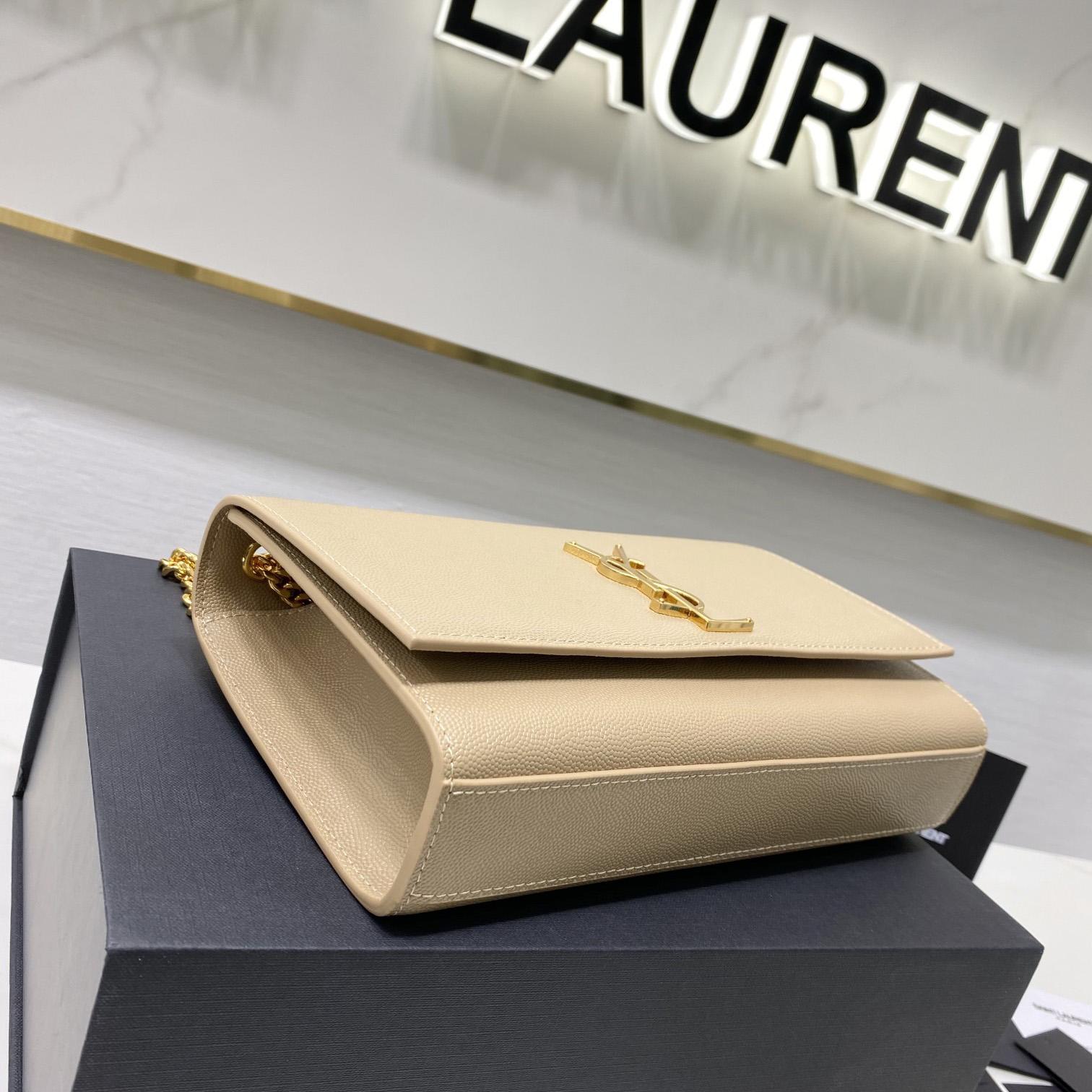 Saint Laurent Kate Medium Chain Bag In Grain De Poudre Embossed Leather - DopestKickz