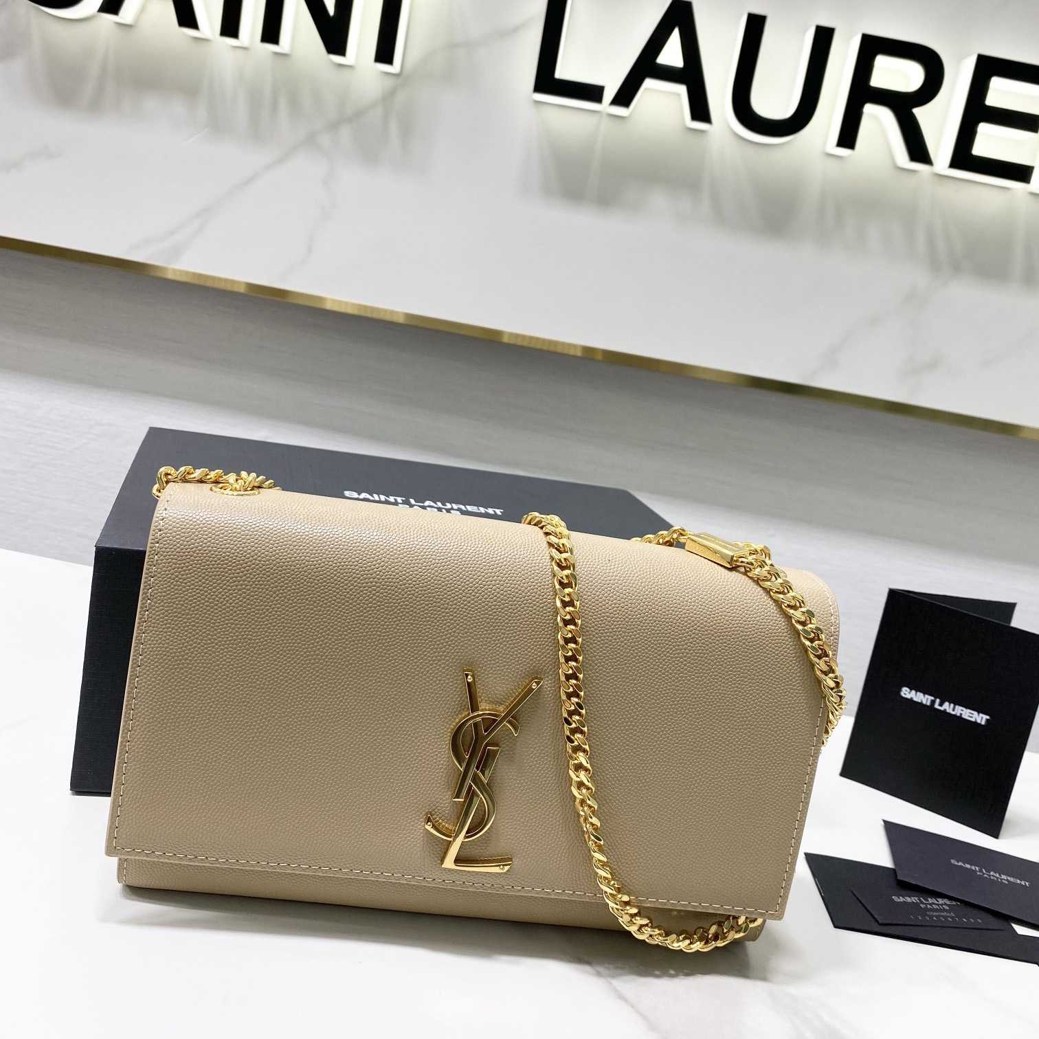 Saint Laurent Kate Medium Chain Bag In Grain De Poudre Embossed Leather - DopestKickz