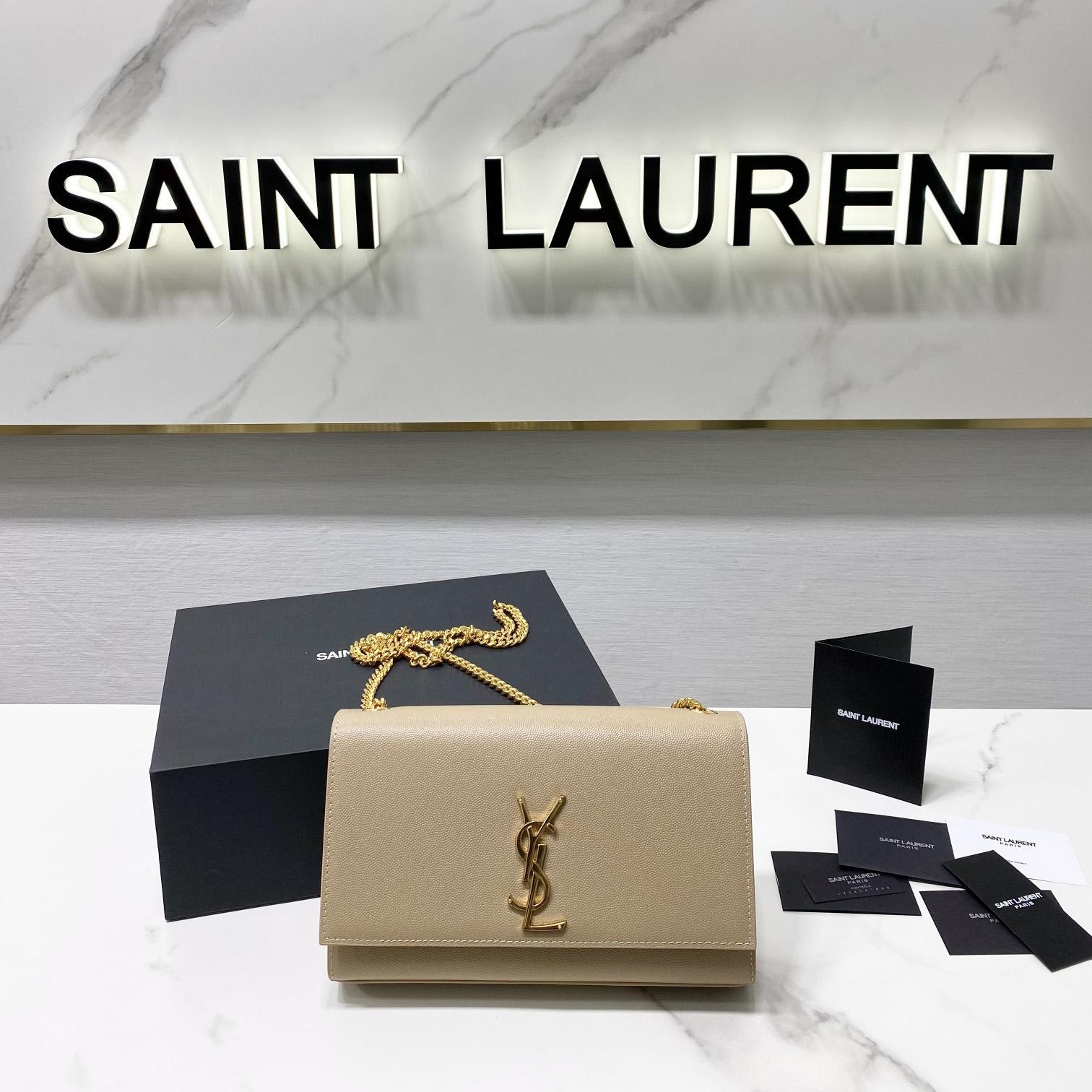 Saint Laurent Kate Medium Chain Bag In Grain De Poudre Embossed Leather - DopestKickz