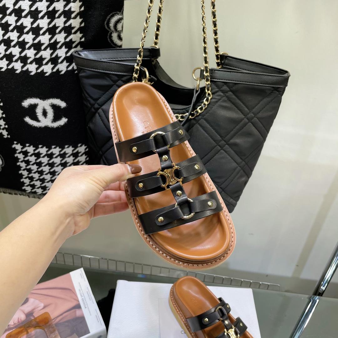 Celine Slides Tippi In Calfskin -  Vegetal Tanning - DopestKickz