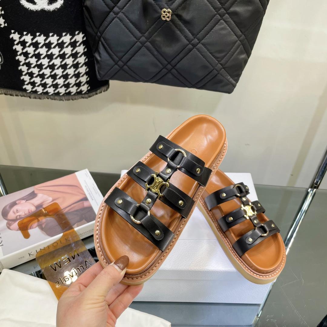 Celine Slides Tippi In Calfskin -  Vegetal Tanning - DopestKickz