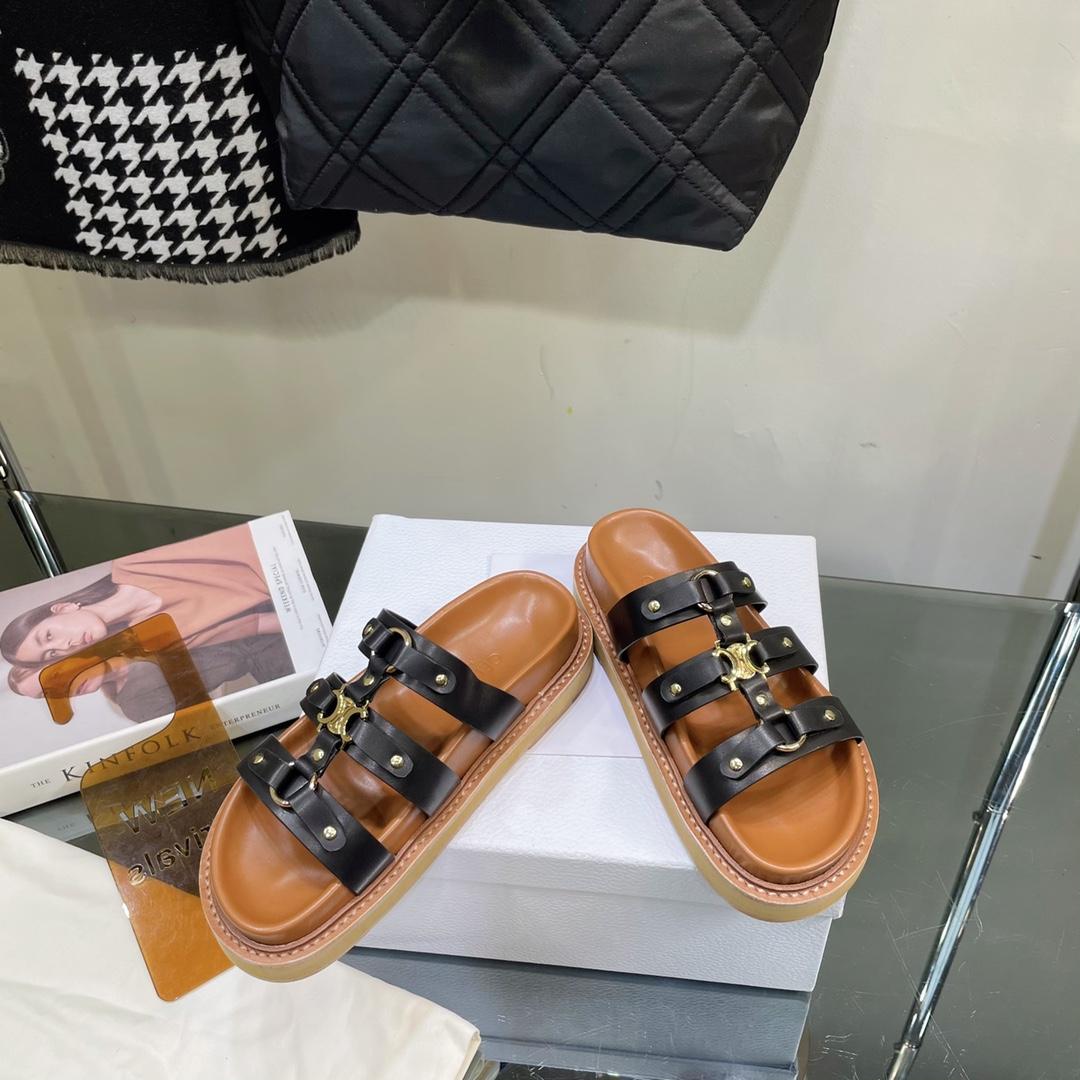 Celine Slides Tippi In Calfskin -  Vegetal Tanning - DopestKickz