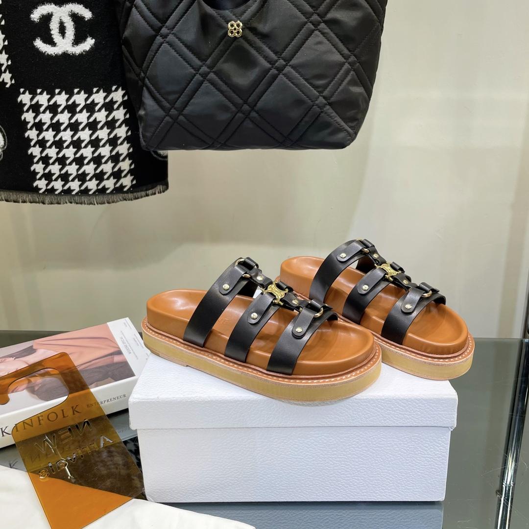 Celine Slides Tippi In Calfskin -  Vegetal Tanning - DopestKickz