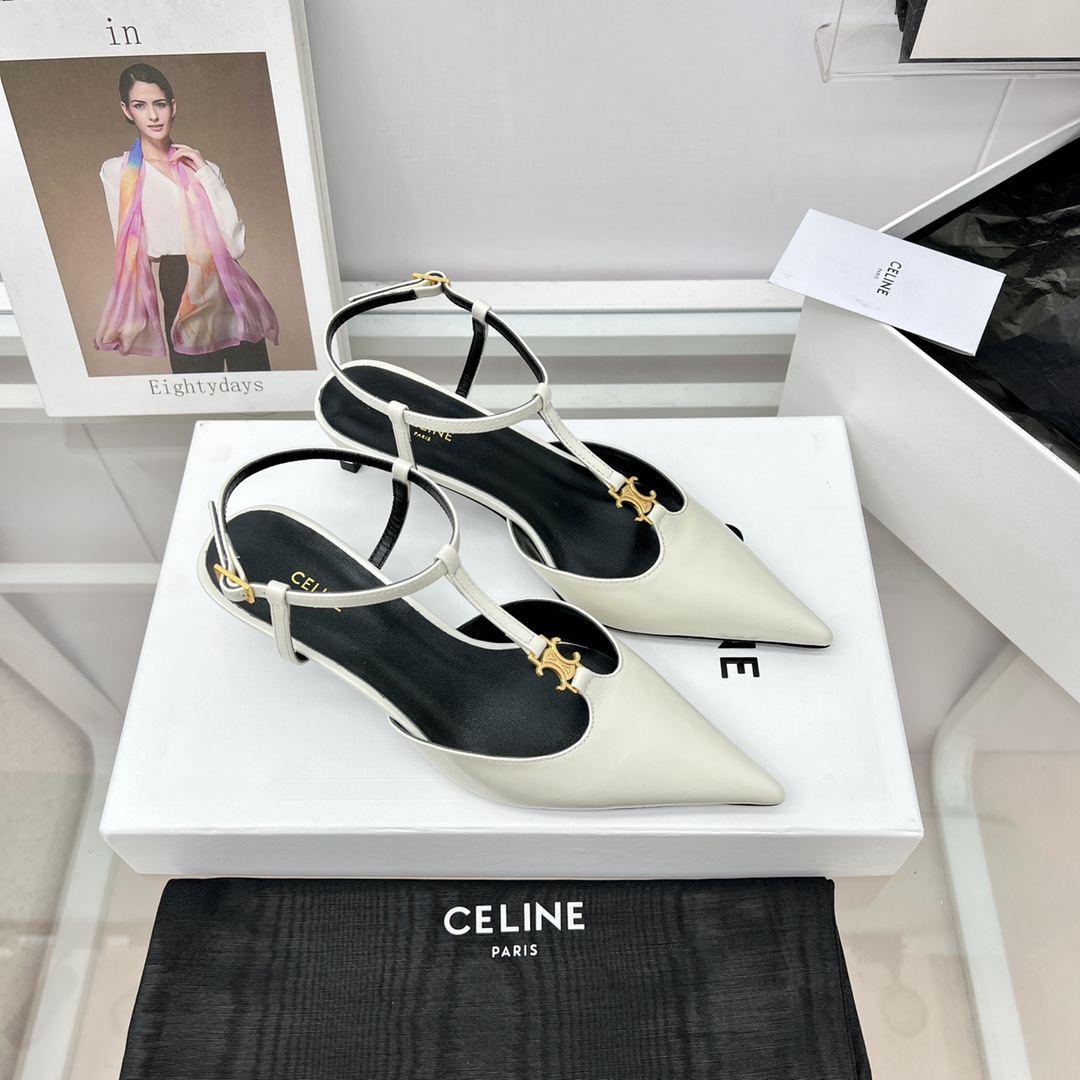 Celine Kitten With Triomphe T-Bar Strap In Calfskin  - DopestKickz