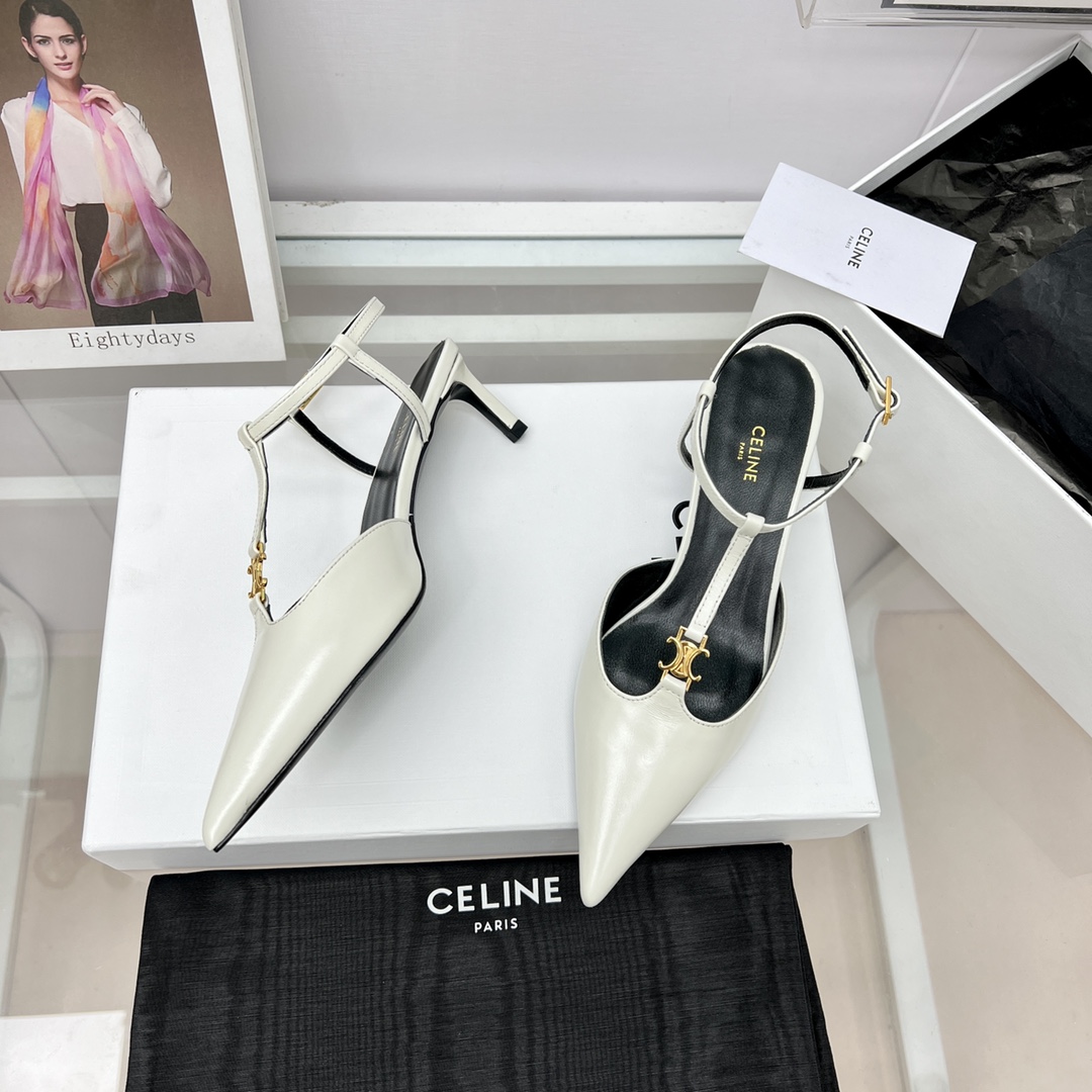 Celine Kitten With Triomphe T-Bar Strap In Calfskin  - DopestKickz