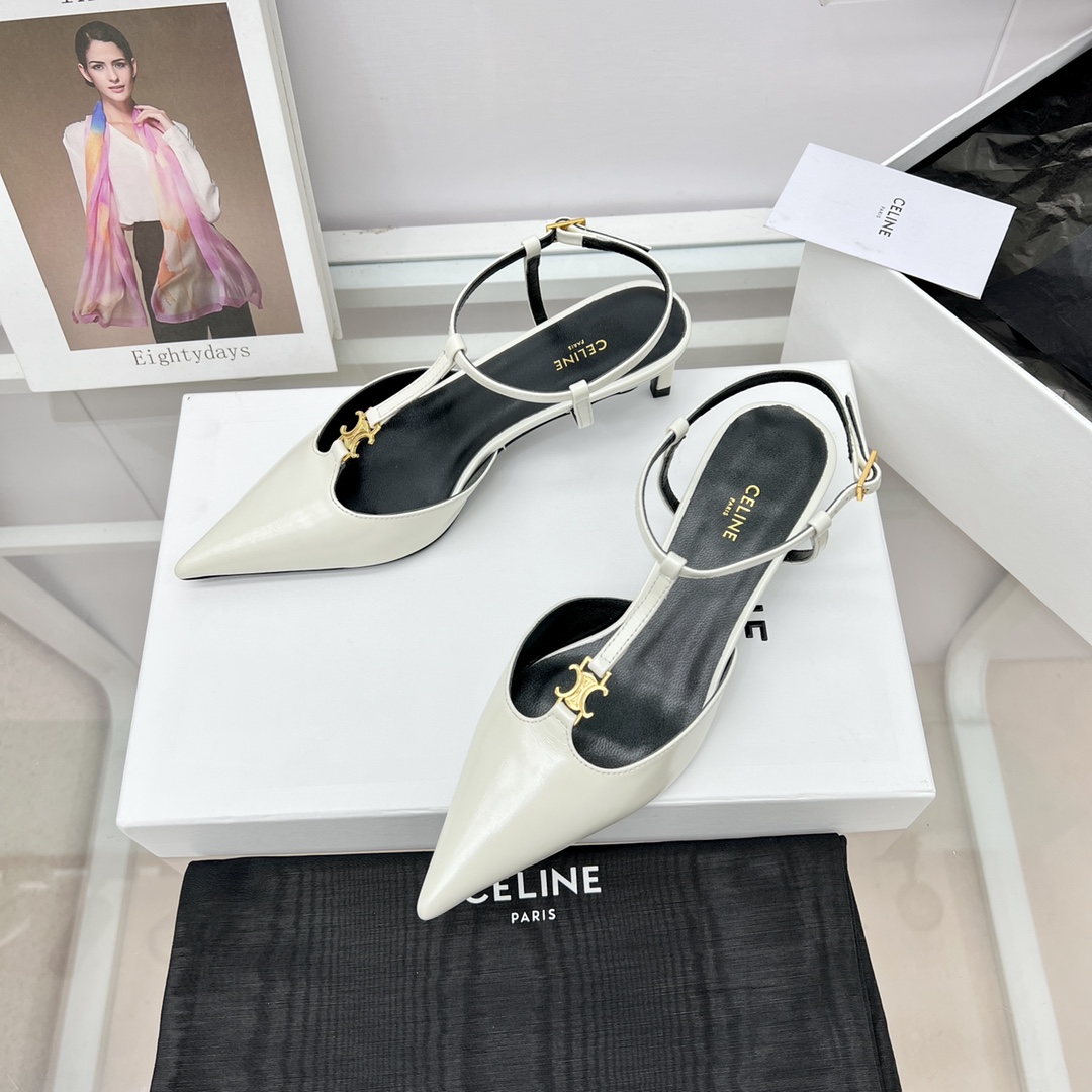 Celine Kitten With Triomphe T-Bar Strap In Calfskin  - DopestKickz