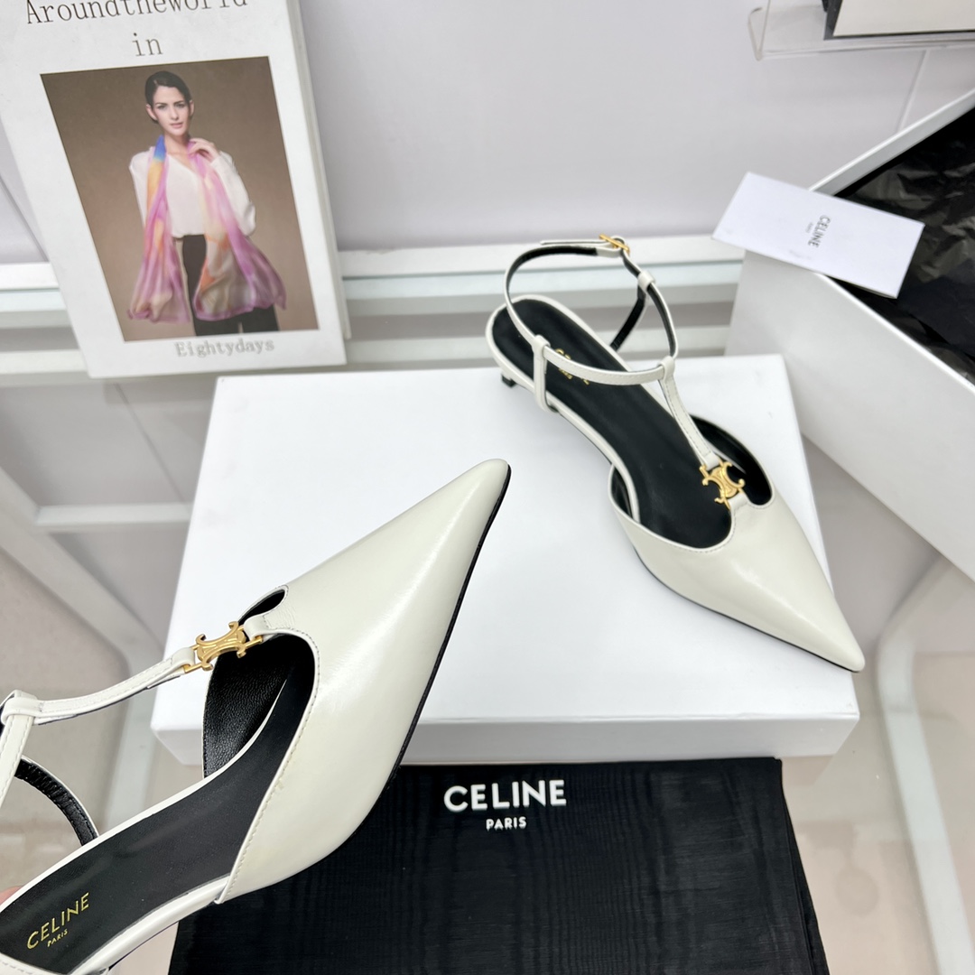 Celine Kitten With Triomphe T-Bar Strap In Calfskin  - DopestKickz