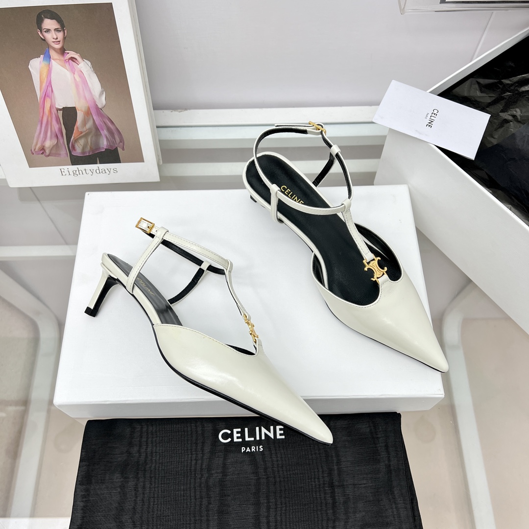 Celine Kitten With Triomphe T-Bar Strap In Calfskin  - DopestKickz
