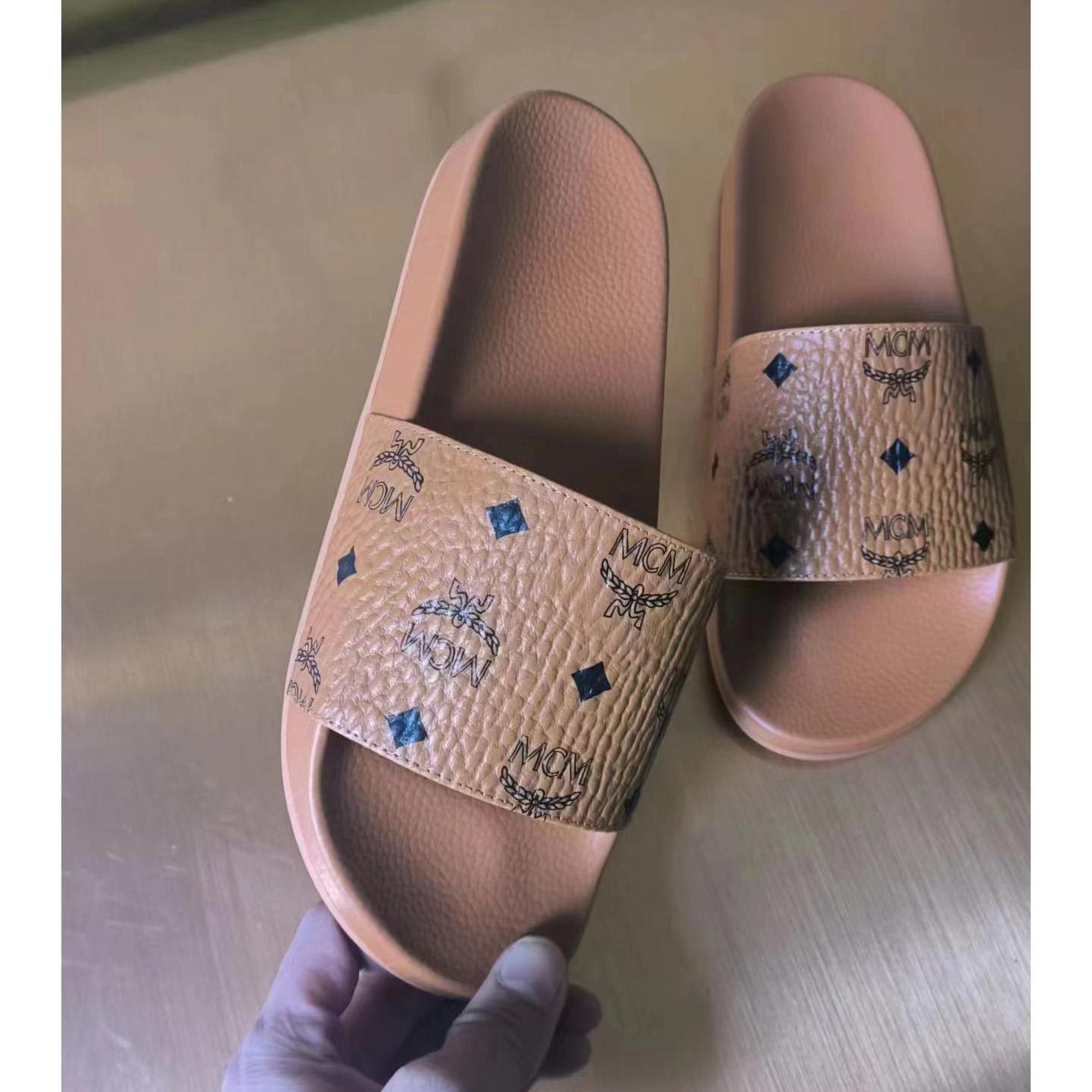 MCM Monogram-Print Sliders - DopestKickz