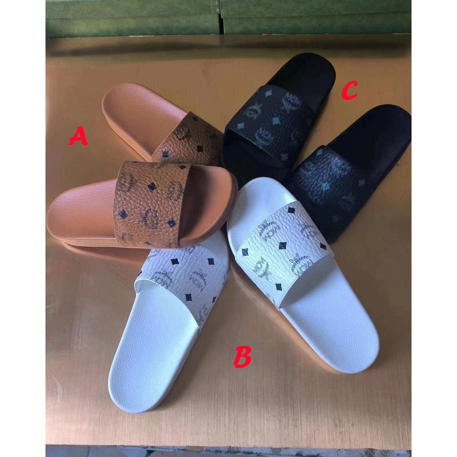 MCM Monogram-Print Sliders - DopestKickz