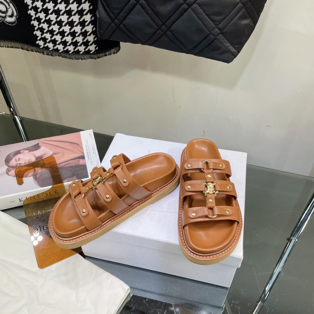 Celine Slides Tippi In Calfskin -  Vegetal Tanning - DopestKickz