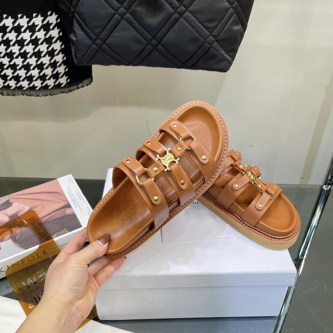 Celine Slides Tippi In Calfskin -  Vegetal Tanning - DopestKickz