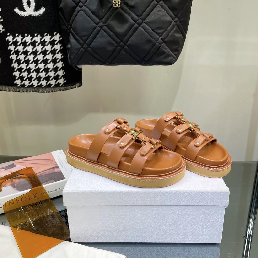 Celine Slides Tippi In Calfskin -  Vegetal Tanning - DopestKickz