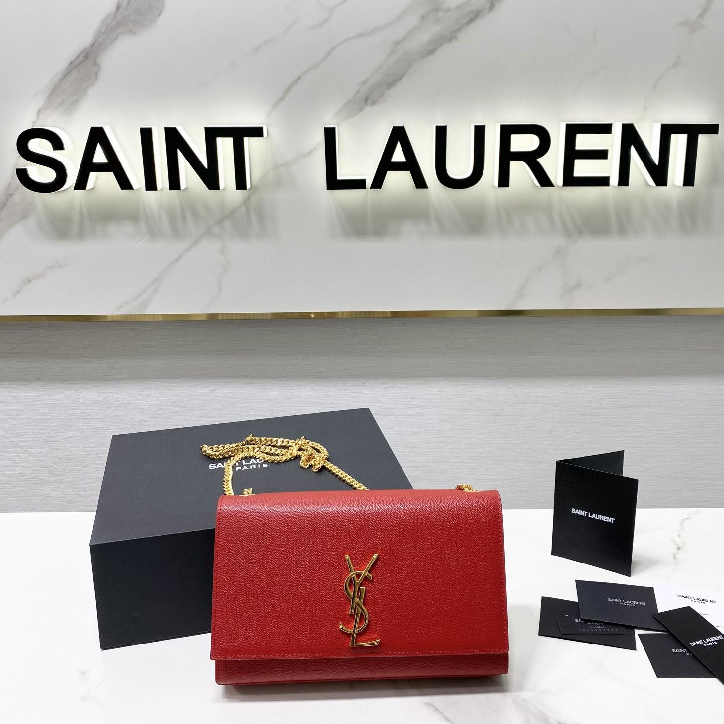 Saint Laurent Kate Medium Chain Bag In Grain De Poudre Embossed Leather - DopestKickz
