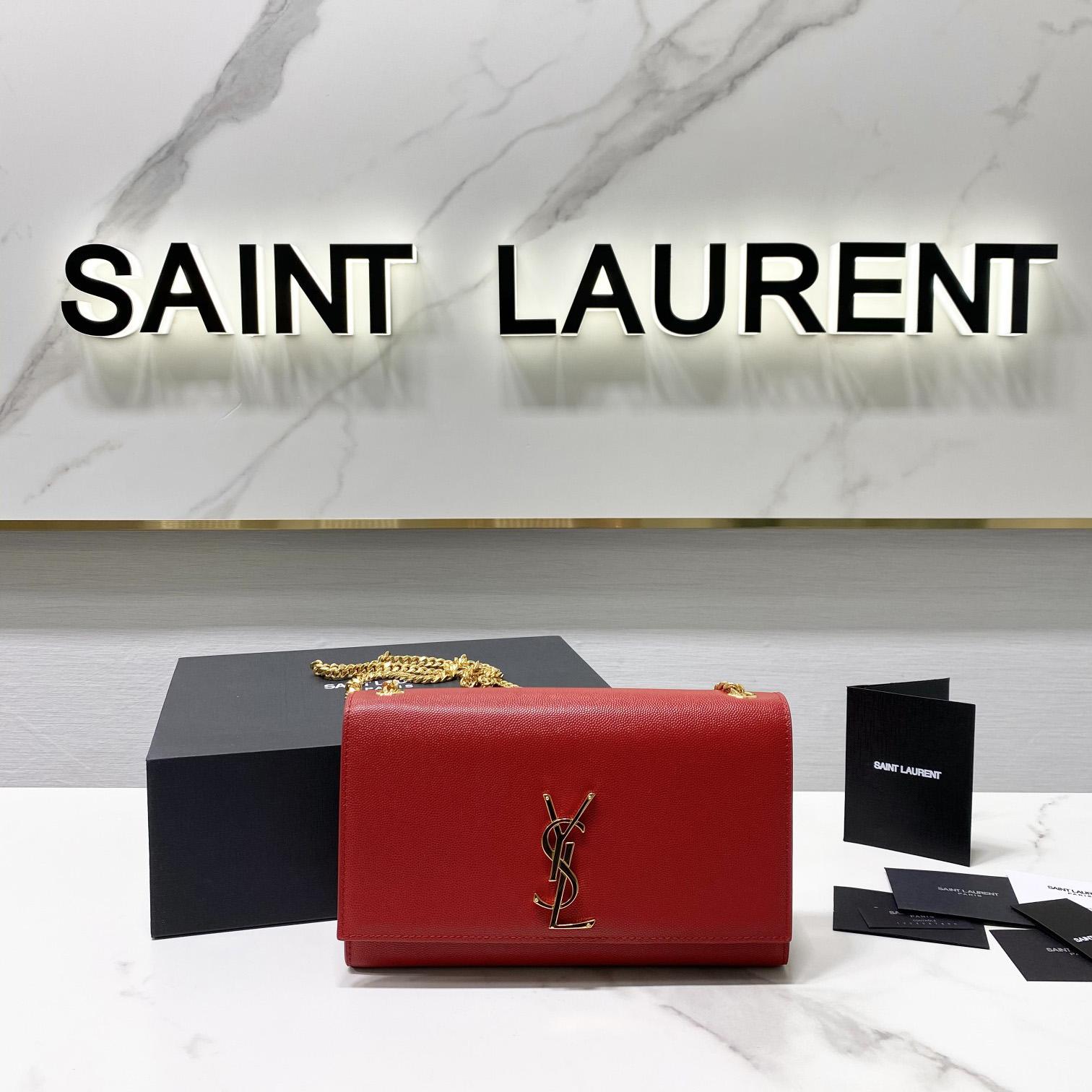 Saint Laurent Kate Medium Chain Bag In Grain De Poudre Embossed Leather - DopestKickz